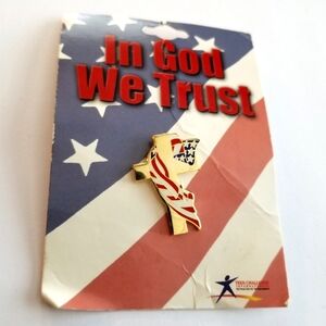 Vintage cross pin patriotic In God We Trust Teen Challenge 2002 gold tone